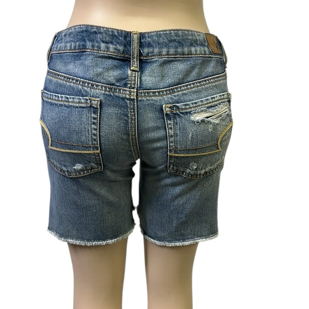 American Eagle Outfitters Mid Rise Distressed Denim Bermuda Blue Jean Shorts 2 - Image 3