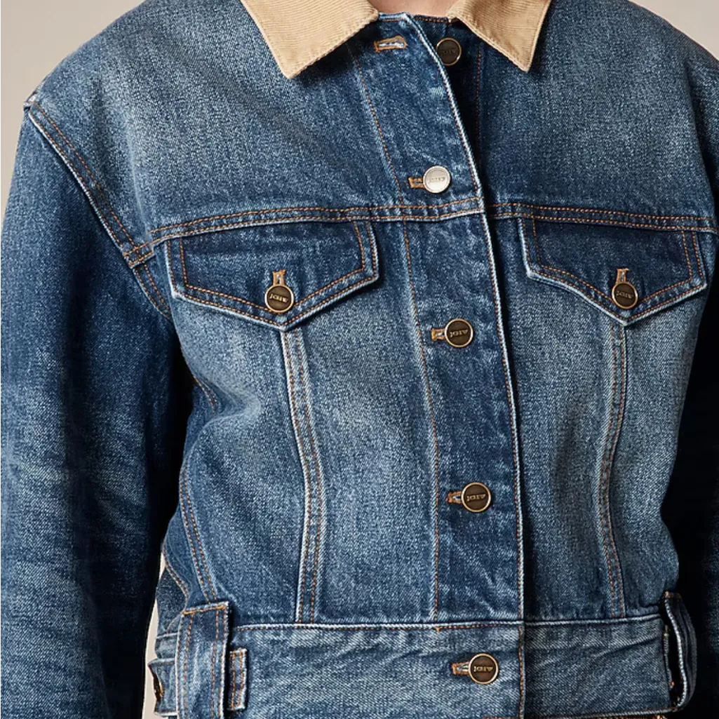 J. Crew Blue Denim Jacket with Tan Collar cropped XS SIZE 2 NWT - Image 3