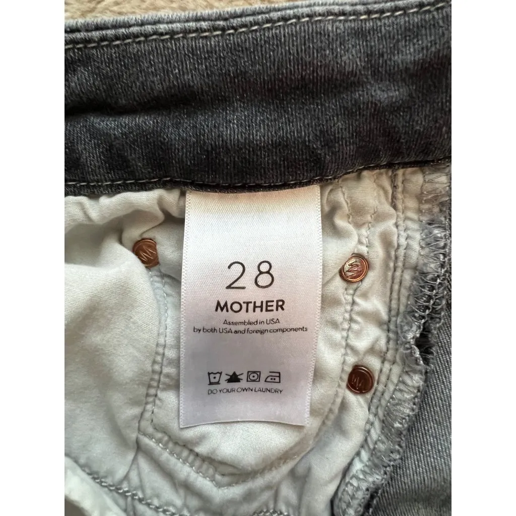 Mother Womens Grey Distressed Skinny Jeans With Raw Hem Denim Pants Size 28 Gray - Image 9