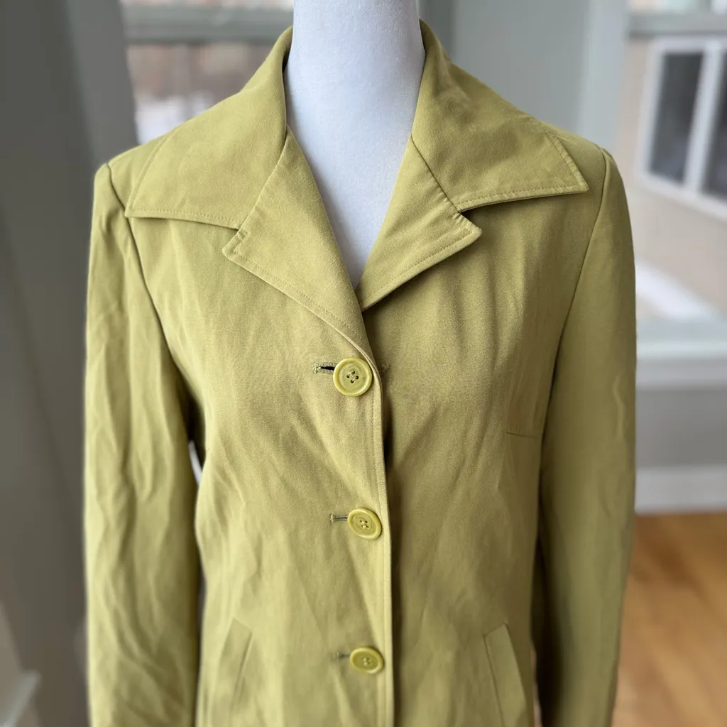 Vintage John Paul Richard Uniform Chartreuse Olive Green Short Trench Coat Sz 6 - Image 5
