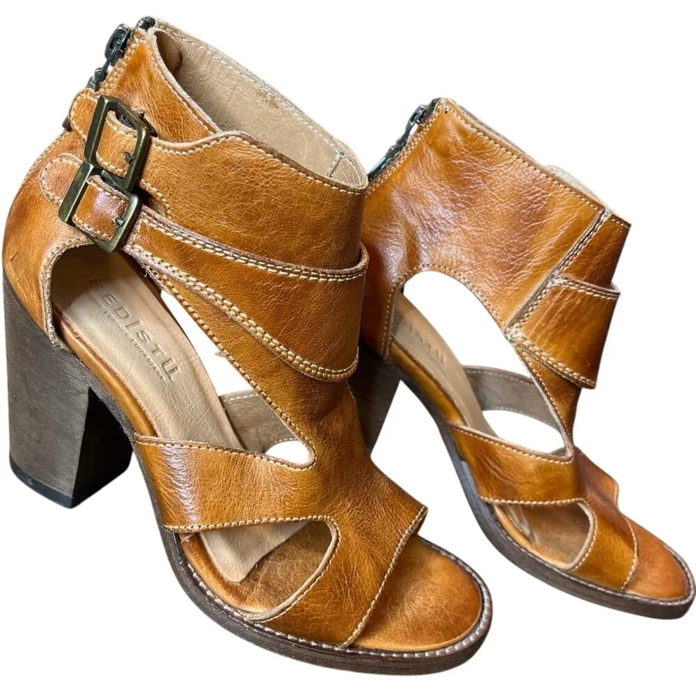 Bed Stu Ida Womens Brown Leather Hook and Loop Heeled Bootie Boots Size 6.5 Shoe - Image 2