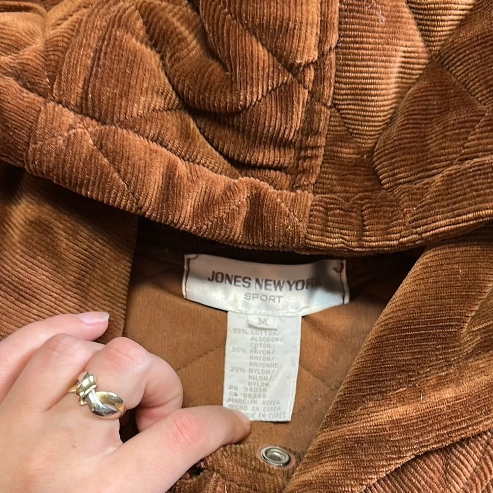 VINTAGE Brown CORDUROY Quilted Women's ZIP UP HOODED WARM Jacket Size M - Image 5