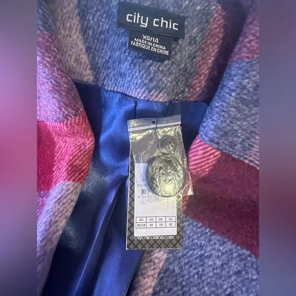 City Chic NWT Charlie coat musk check sz XS/14W 22” p2p - Image 14