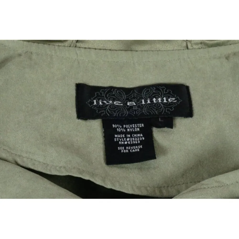 Live a Little Woman's Large Light Weight Green Hooded Jacket Ruffled Trim - Image 6