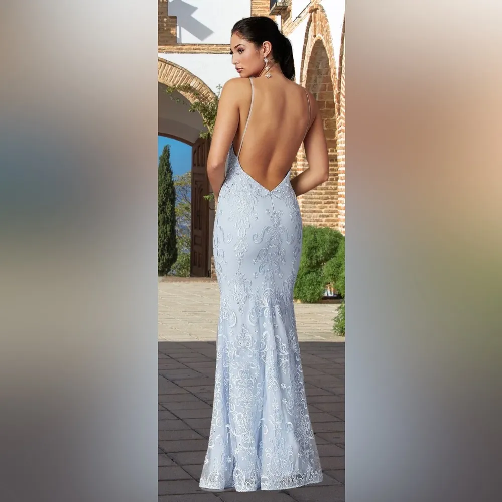 Powder Blue Embroidered Long Gown - Image 2