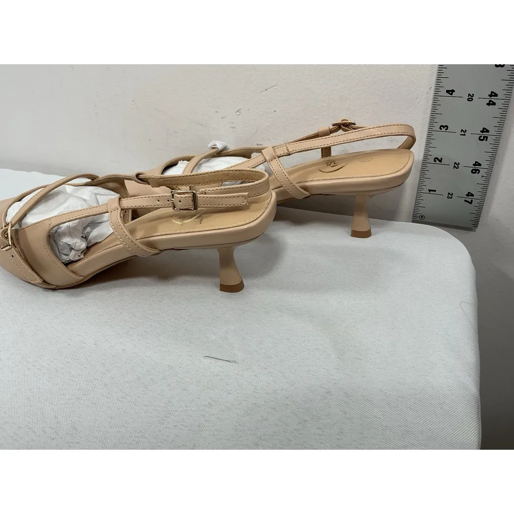 Womans New Trary Strappy Slip On Sandals 9.5 Beige Pointed Toe Kitten Heels Tan - Image 4