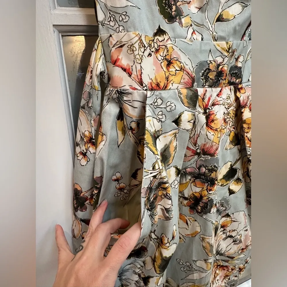 Closet London UK Wateecolor Tulip Floral Print Dress Cap Sleeves Size 4 S NWT Gray - Image 3