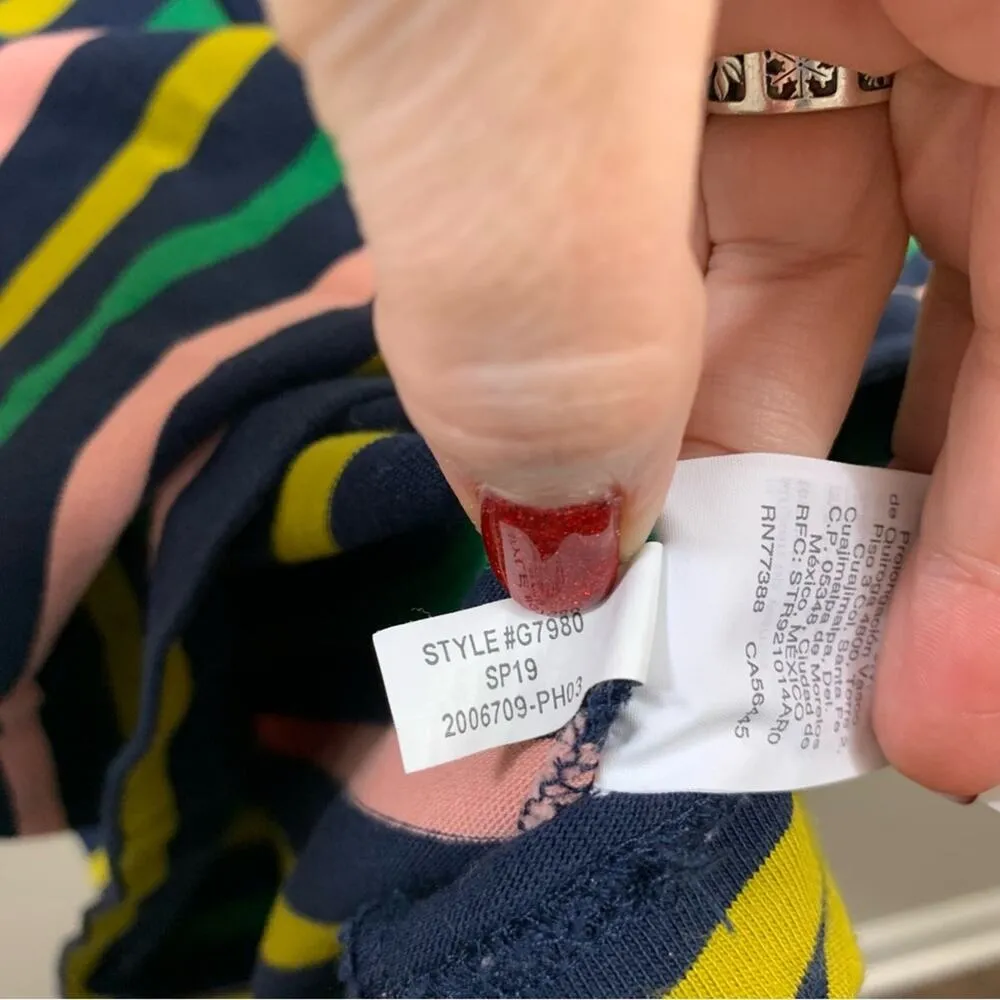 J Crew Striped Navy/Pink/Green Long Sleeve Midi Dress - Image 5