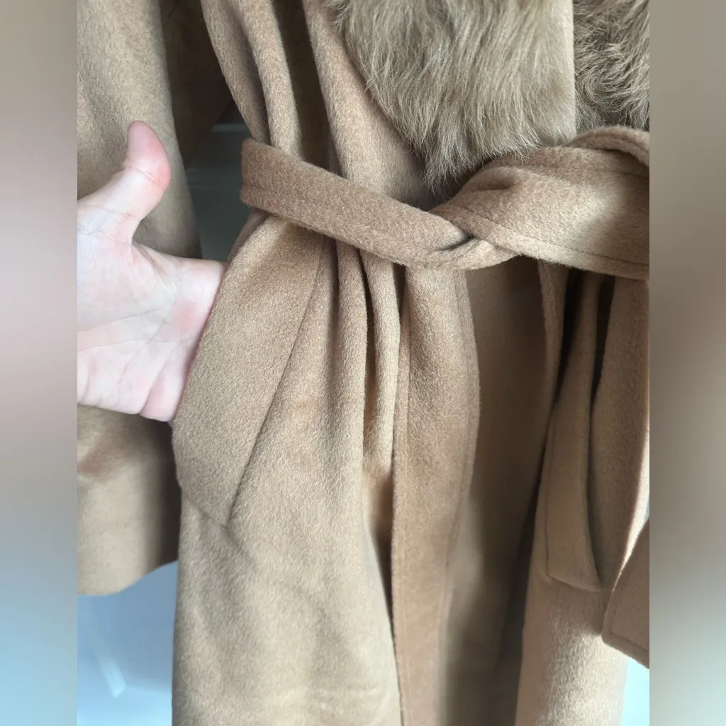 Sofia Cashmere Belted‎ Genuine Shearling Trim Coat NWT 14 Tan - Image 11
