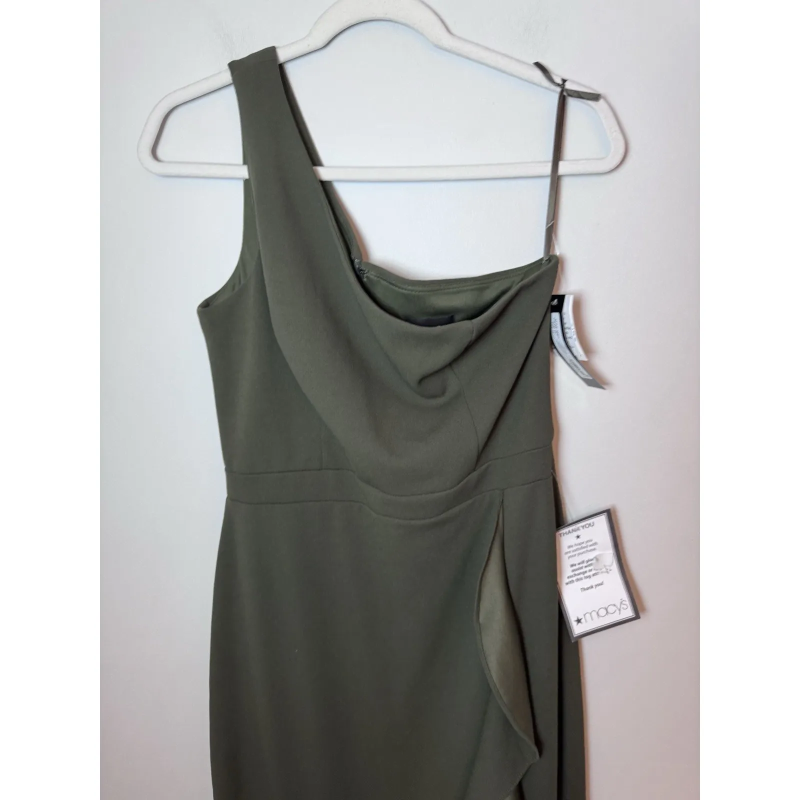 XSCAPE One Shoulder Asymmetric Hem Gown STYLE: 4840X Olive Green Sz 12 NWT $239 - Image 12