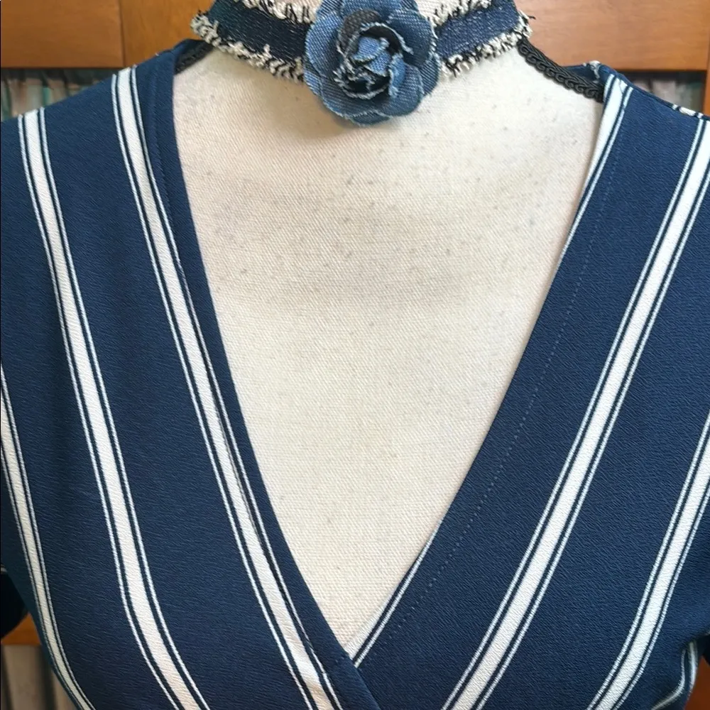 Lily White Blue and White Puff Sleeve Wrap Blouse - Image 2