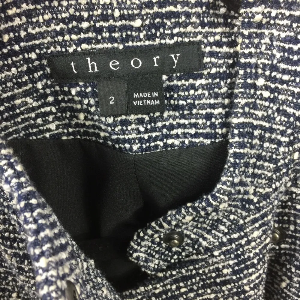 Theory Tweed Moto Jacket Kinde
Leather Sleeves Asymmetric Zip Size 2 - Image 3