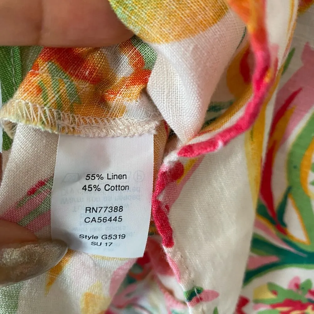 J. Crew‎ sz 0 pink green floral linen cotton vacation blouse - Image 6