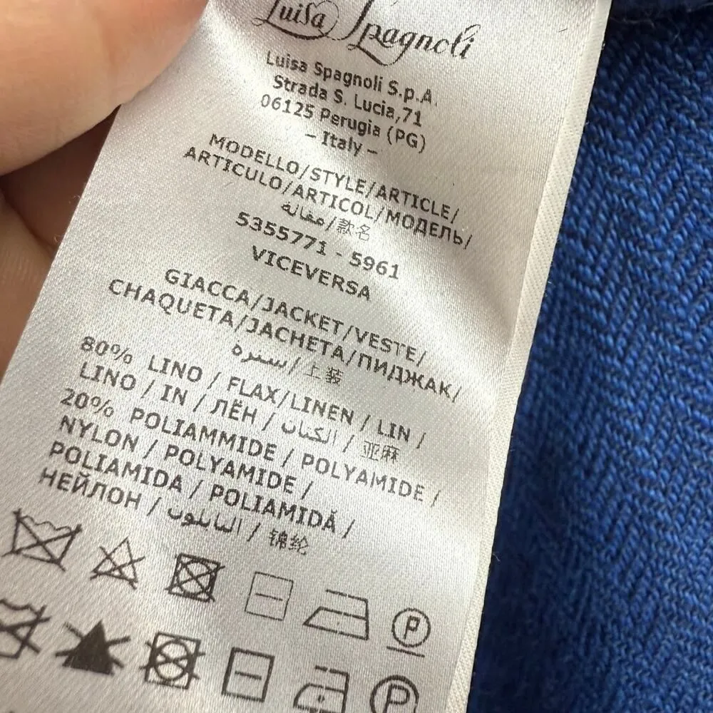 Luisa Spagnoli Blue Frayed Edge Linen Jacket Women's Sz. L Blue Size L - Image 6