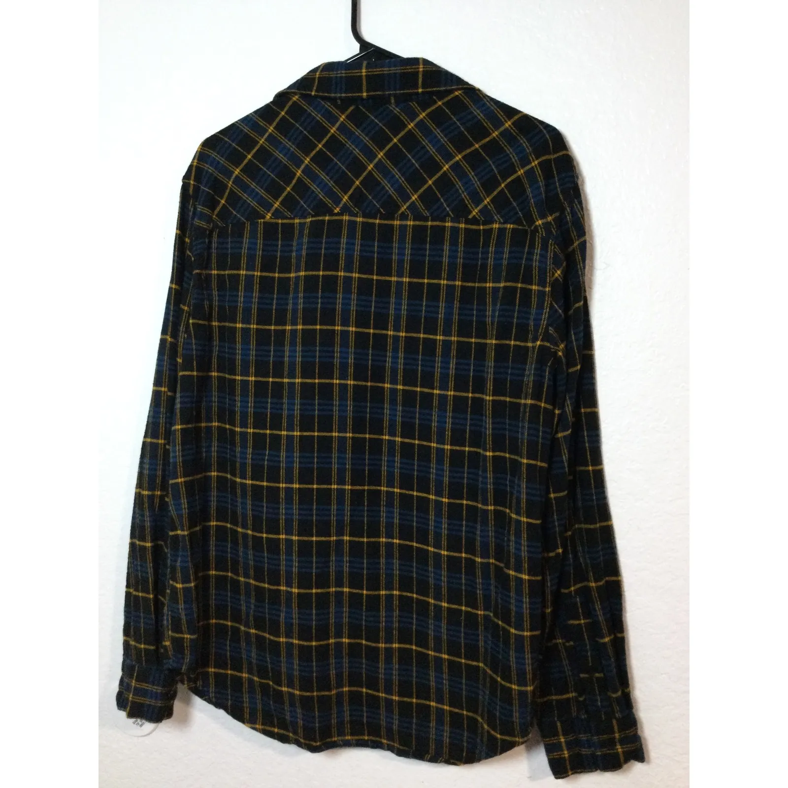 Original Use Flannel Shirt Plaid LongSleeve ButtonUp Top Black BlueYellow M(252) - Image 5