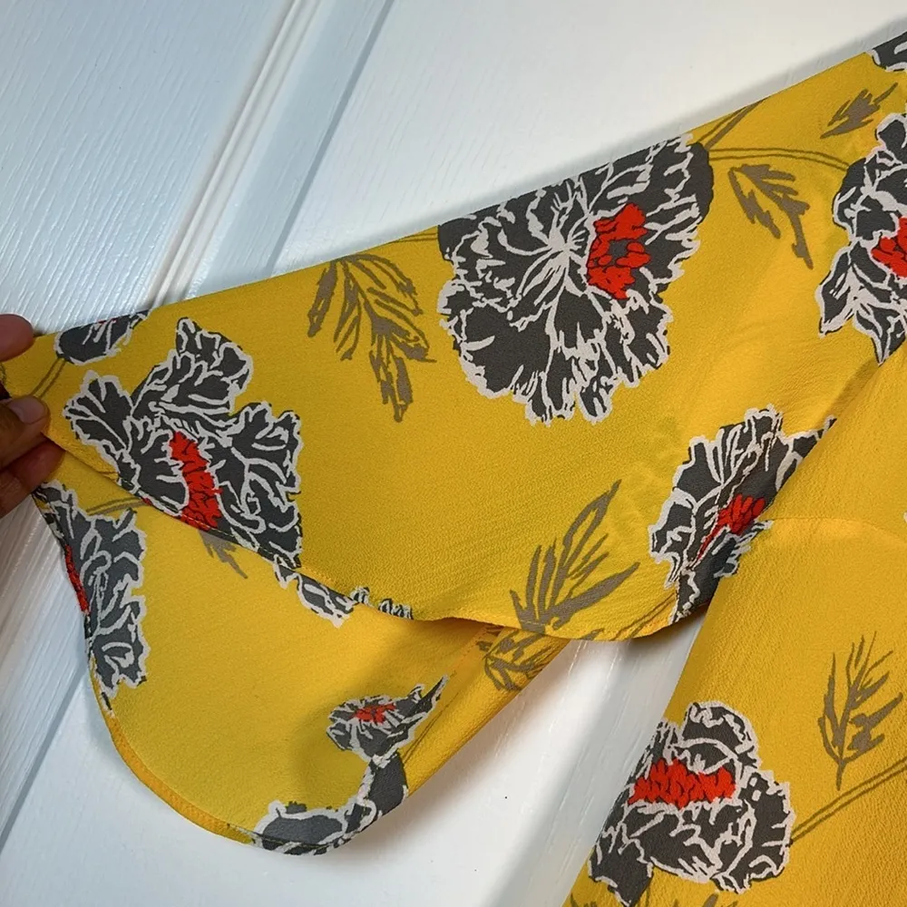 Banana Republic Orange Golden Yellow Floral Tulip Sleeves Blouse XS NWT #0614-OC - Image 3