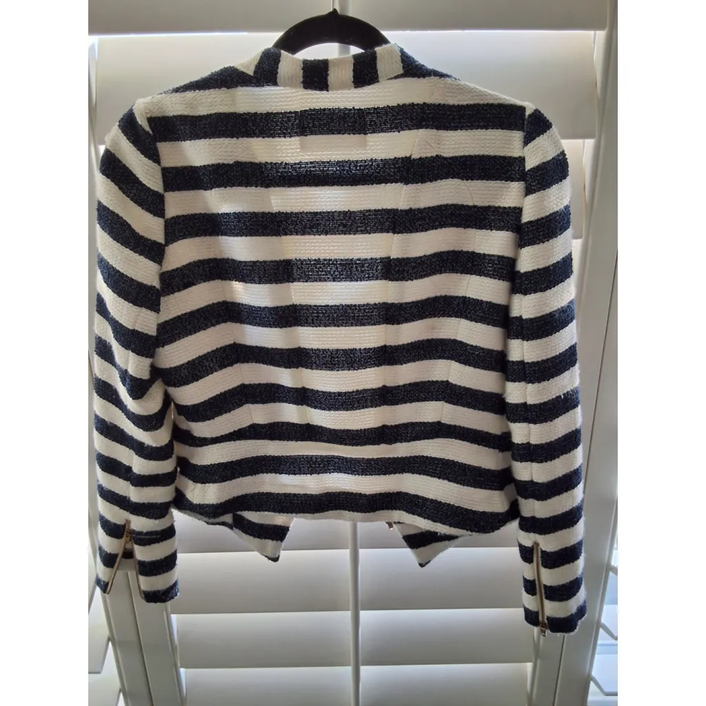 BCBGeneration Size S Womens Blue White Stripe Zip Blazer Jacket - Image 6