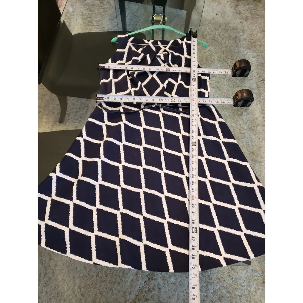 AGB Sheath Dress Women's 14W Blue & White Round Neck Sleeveless Belted Pullover Size undefined - Image 8