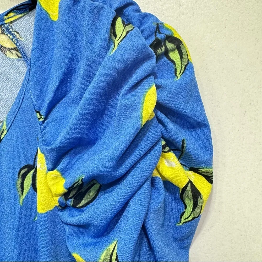 Adrienne Vittadini Cobalt Blue Lemon Shirt Short Raglan Sleeves Keyhole Neck - Image 7