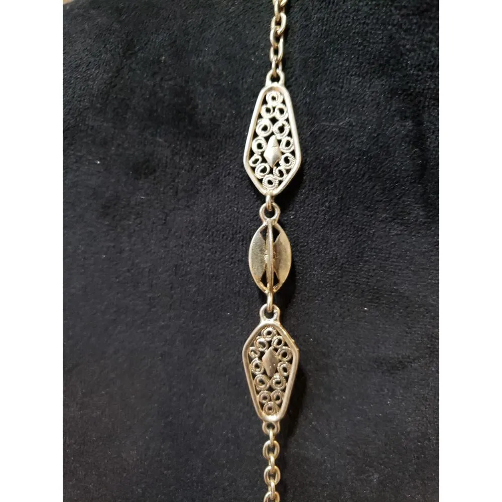 Women's Vintage Filigree Long Chain Necklace Gold Tone Statement Jewelry Elegant Silver - Image 2