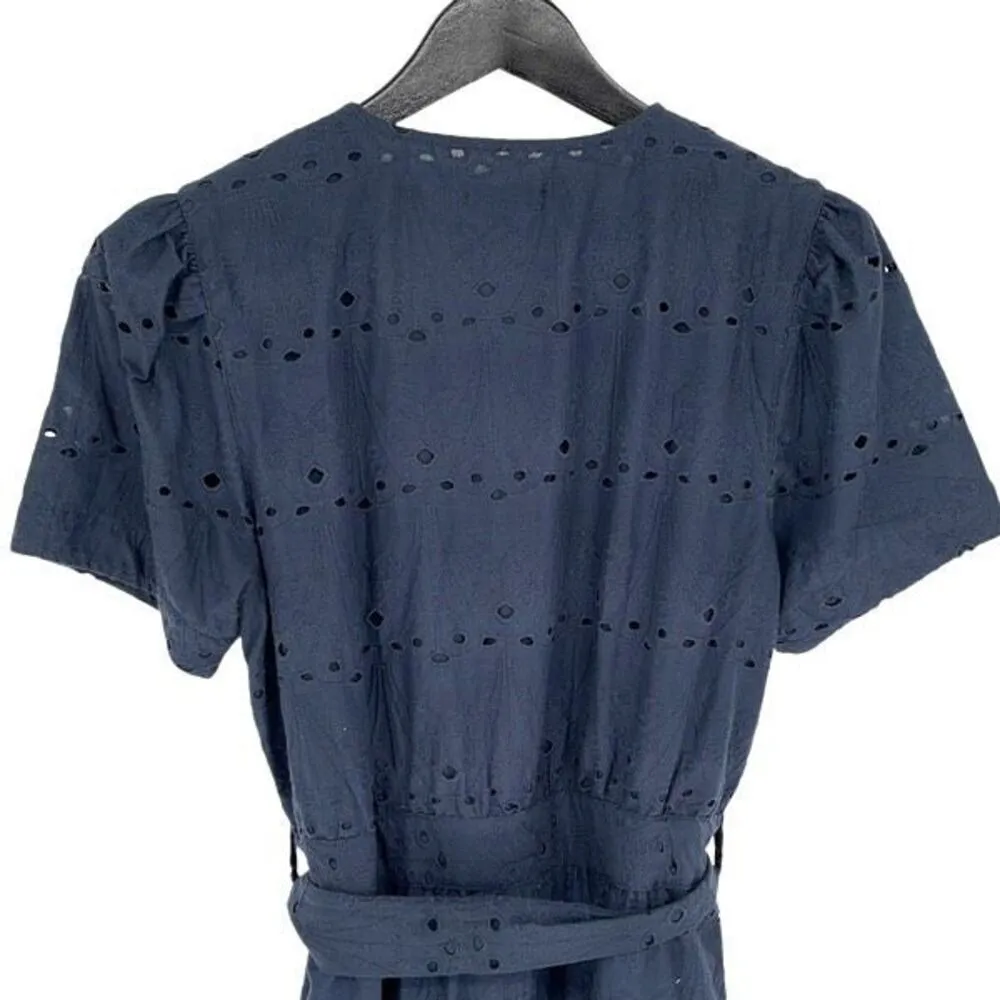 Whistles Womens Puff Sleeve Eyelet Zip Up Zoe Broderie Jumpsuit Navy Size 8 NWOT Blue - Image 7