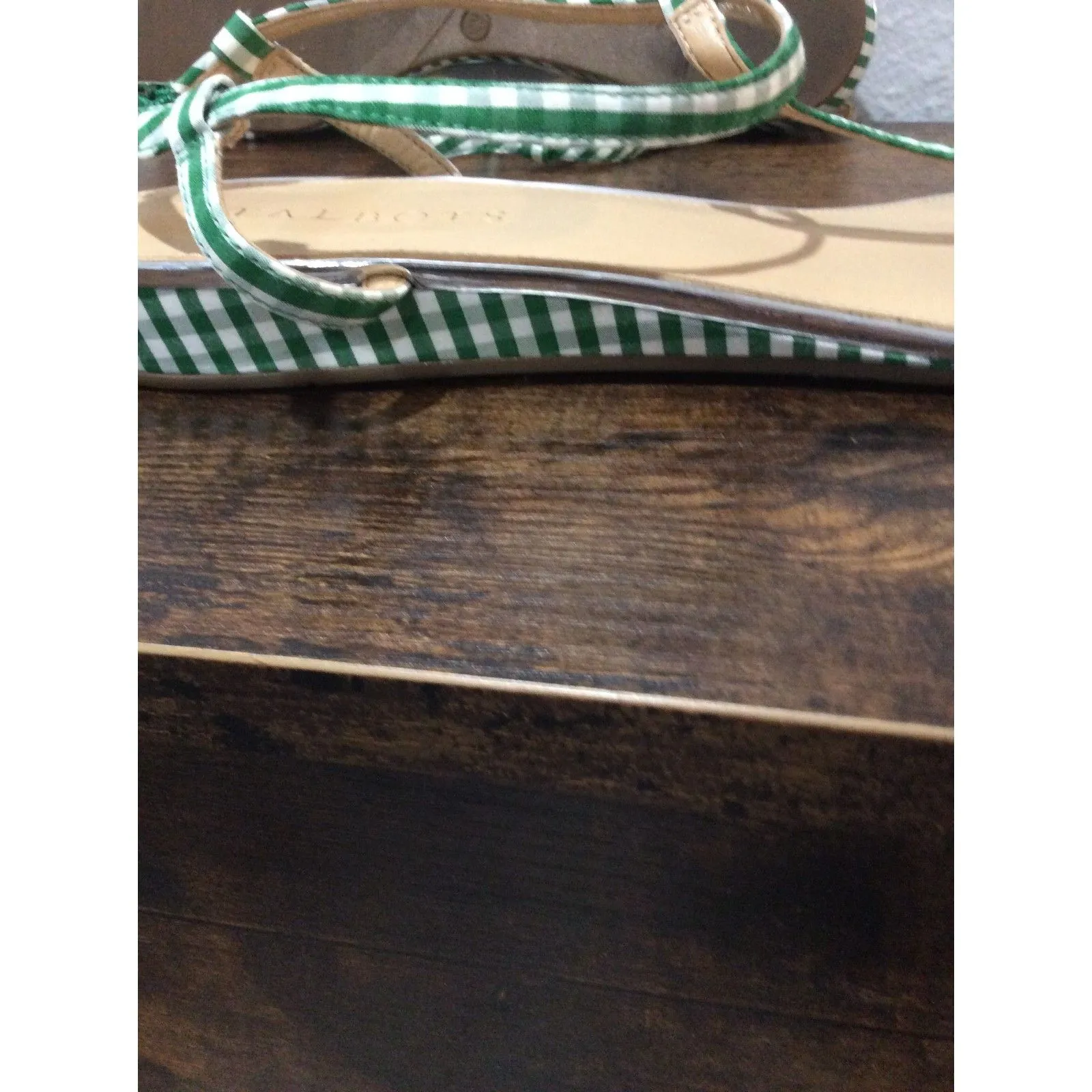 Talbots Gingham Low Wedge Sandals - Green Clover/White Daisy Size 10M - Image 4