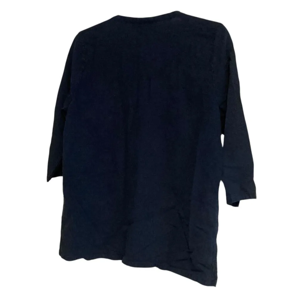Vintage Navy Blue Cotton 3/4 Sleeve Loose Fit Boho Cottage Tunic Top Size Small - Image 4
