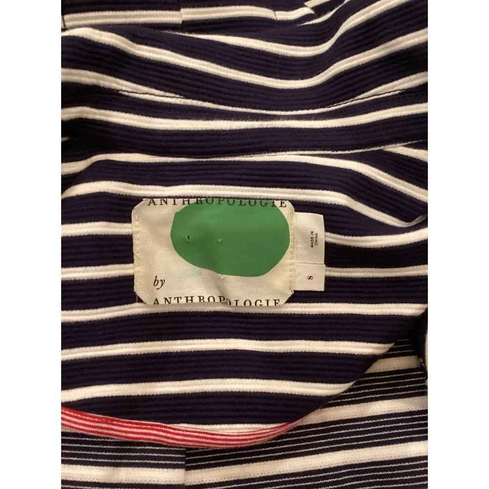 Anthropologie Striped Blazer Nautical Blue and White Double Breasted Jacket S - Image 10