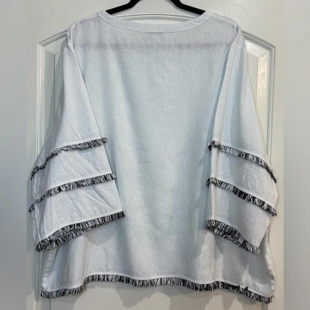 Cynthia Rowley White Blouse with Black Fringe - Image 2