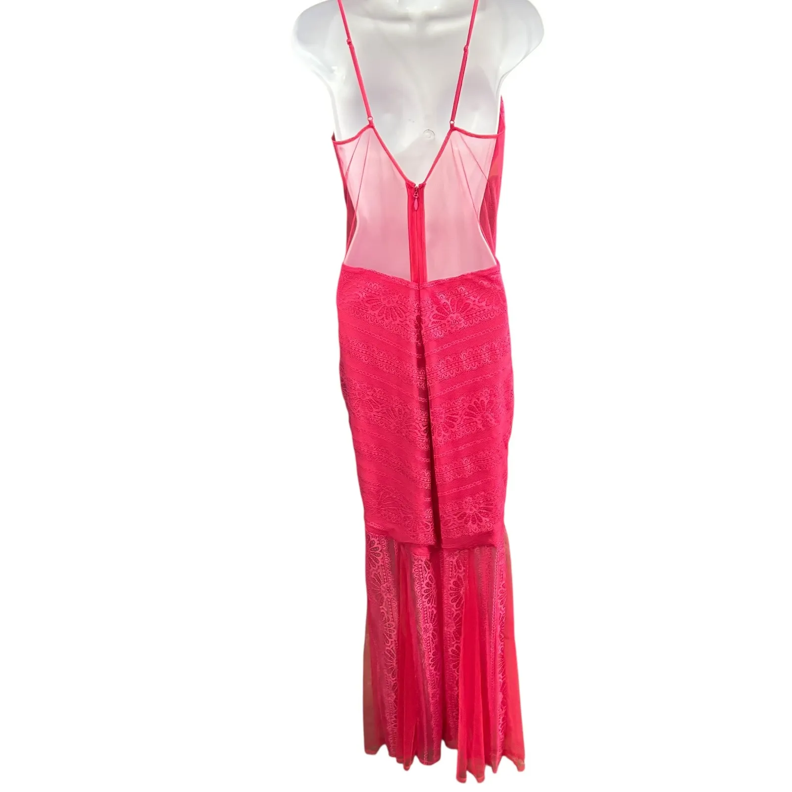 bebe Andie Sheer Striped Lace Gown Dress‎ Hot Pink Size 10 Sleeveless Evening - Image 2