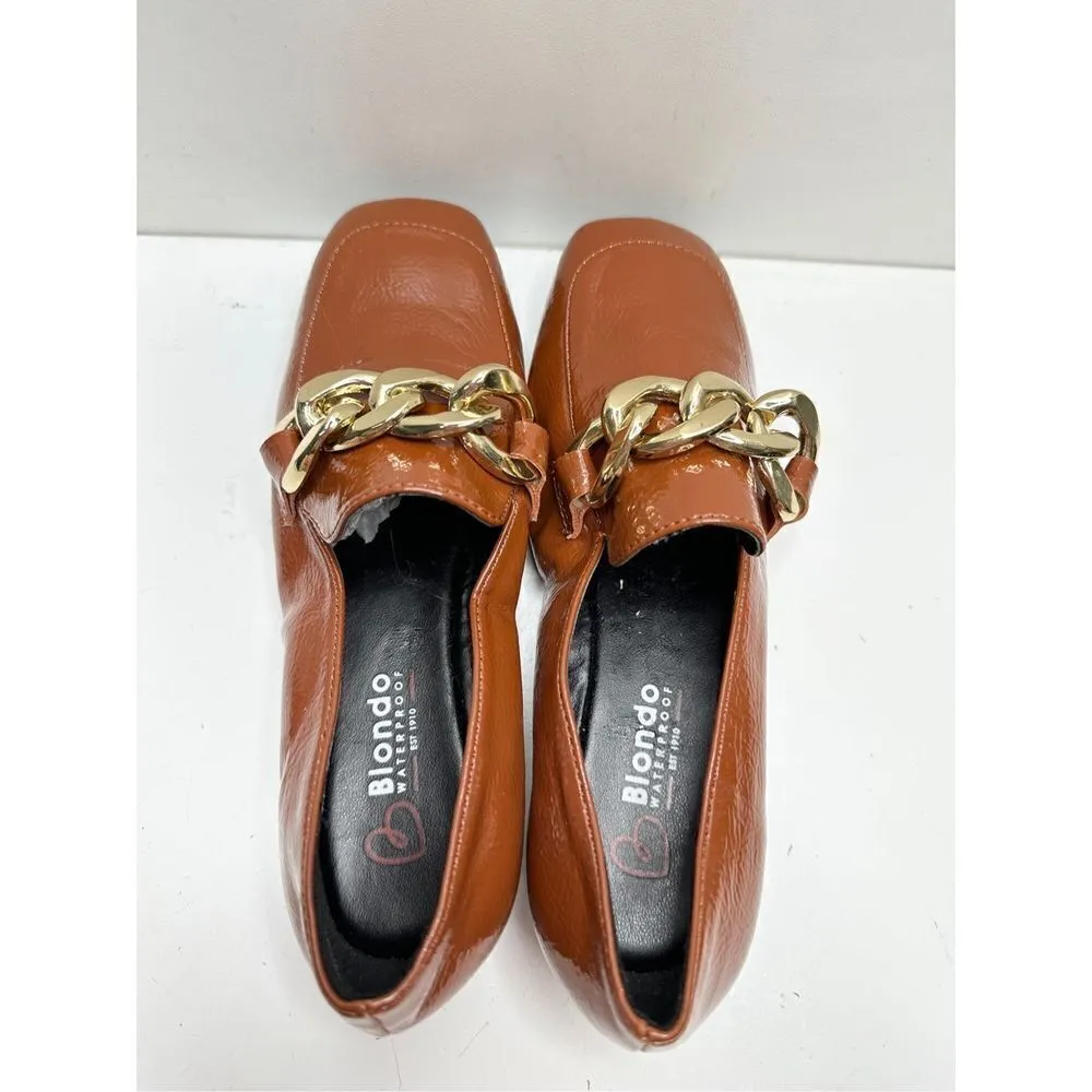 Blondo Loafers‎ Womens Size 5 Brown Slip On Waterproof Block Heel Chain Detail - Image 5