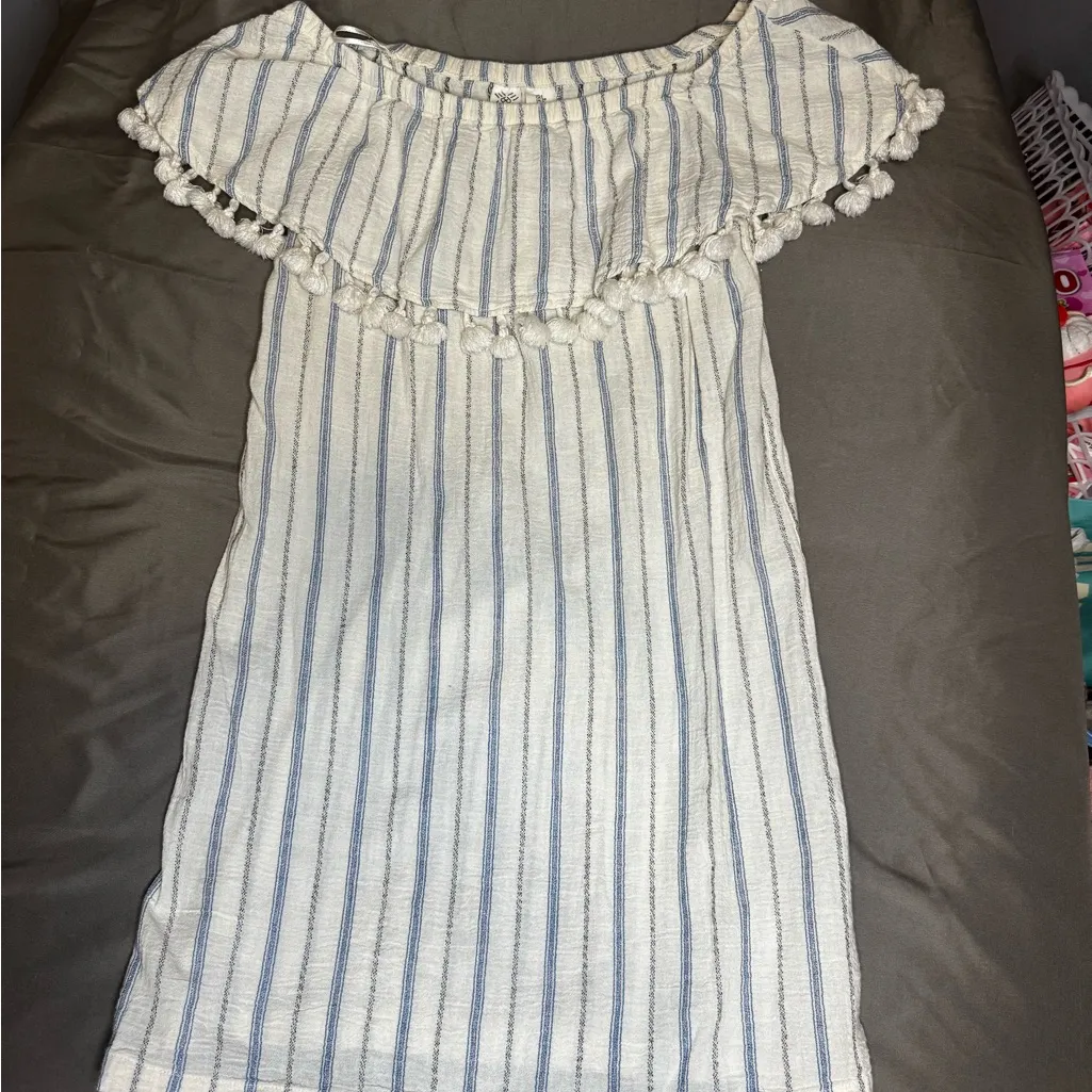 Artisan NY Off Shoulder Striped Dress w/ Pom Pom Trim Size S - Image 5