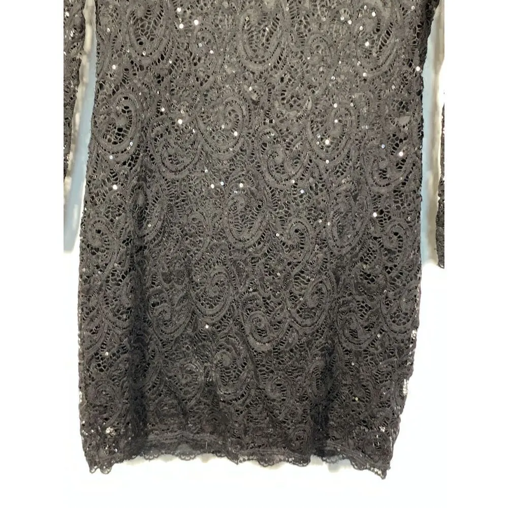 Sequin Hearts Women's Sheer Long Sleeve Lace Sequin Bodycon Dress Black Medium - Image 3