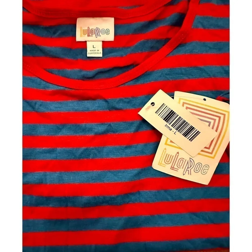 NWT Lularoe Blue & Red Striped Irma Top Size Large - Image 6