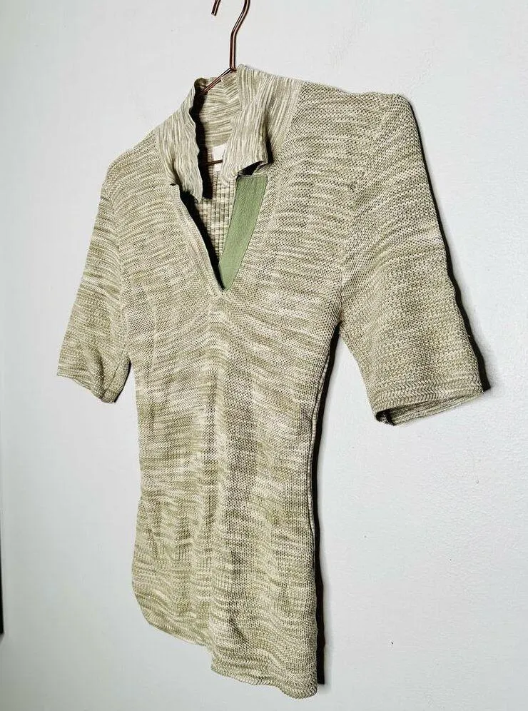 HOWZWEILER Green Knit Collared Neckline Pull On Smooth Knit Top size Medium - Image 6