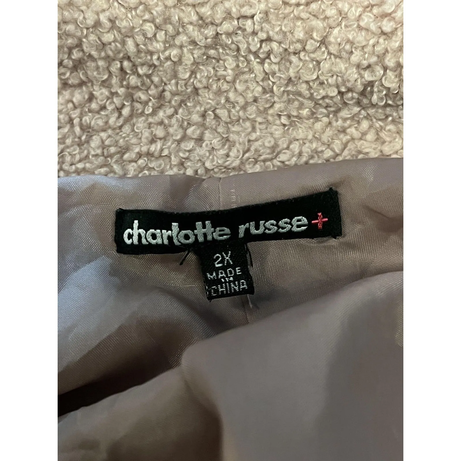 Charlotte Russe Jacket Womens 2X Beige Sherpa Fleece Snap Front Cropped Pockets - Image 7