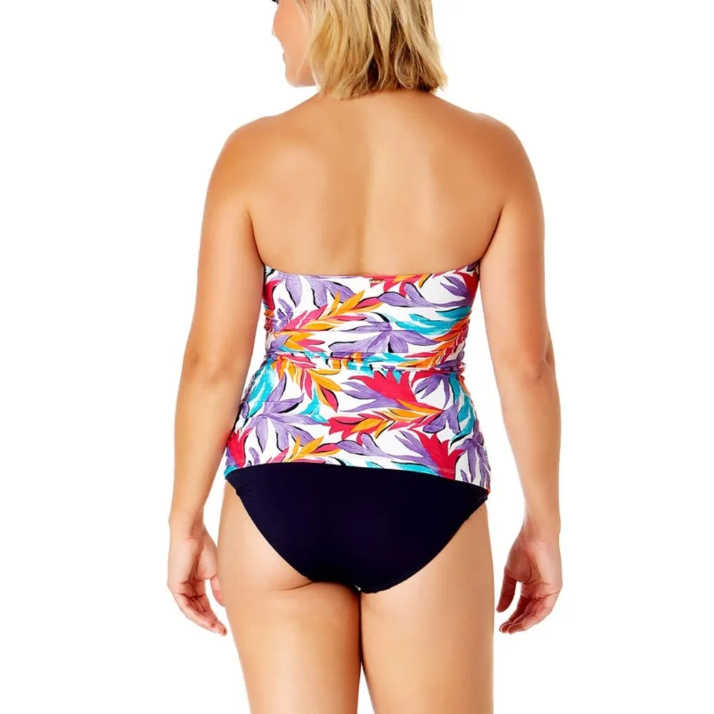 Anne Cole Women's Dance Floor Palm Twist Front Bandeaukini Swim Top- Size Medium - Image 3
