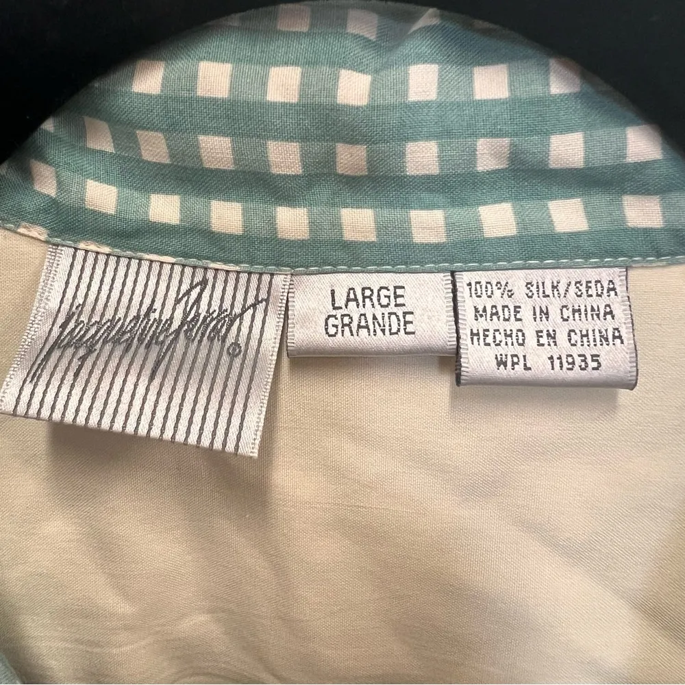 Vintage Jacqueline Ferrar 100% Silk Button Up gingham shirt size large - Image 3