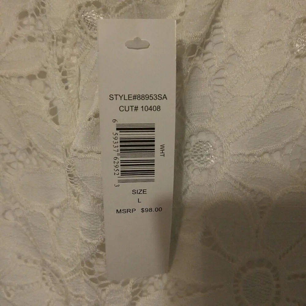 TIANA B. WHITE FLORAL PATTERN OPEN CROCHET LACE OVERLAY DRESS LARGE - Image 4