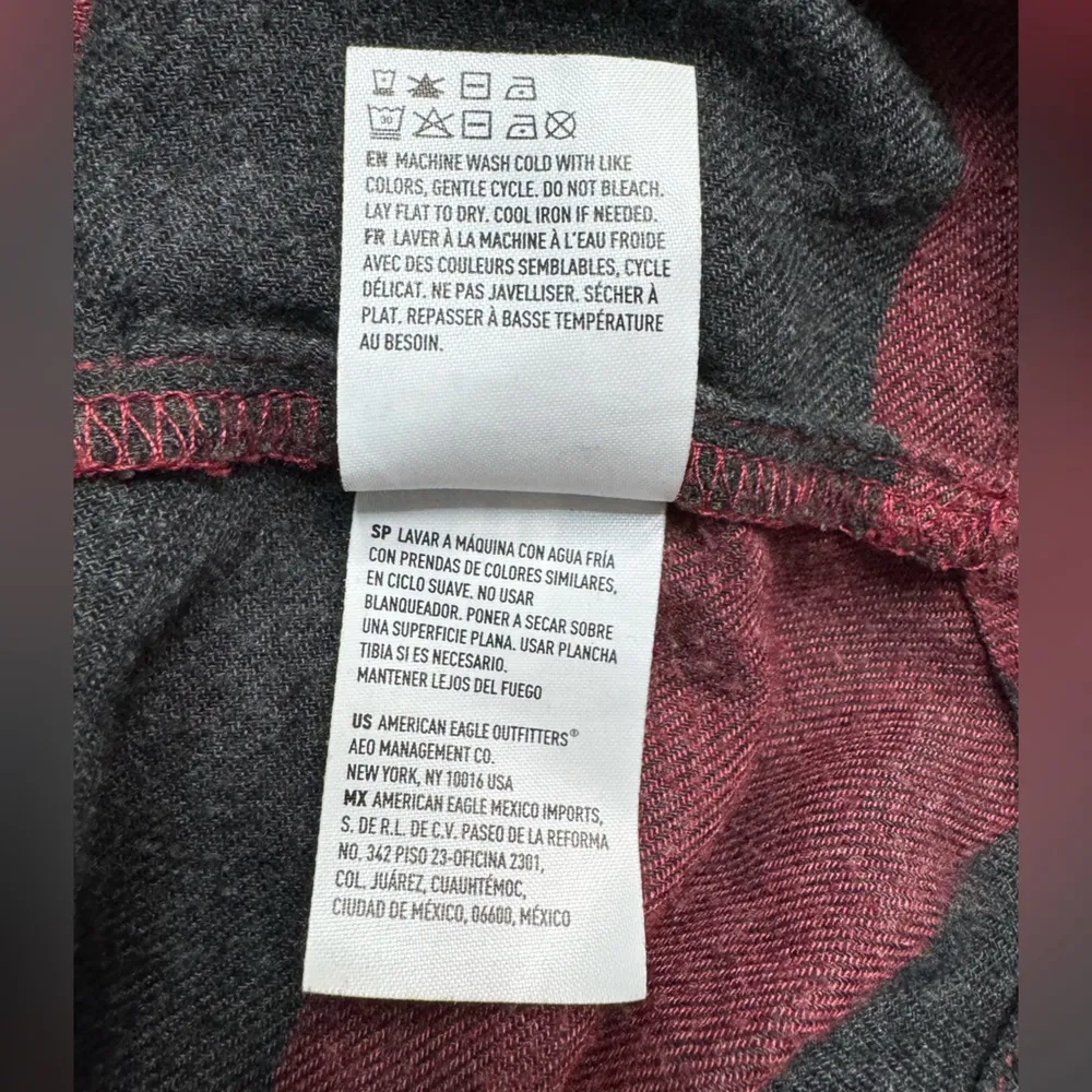 American Eagle Red/Black Check Long Sleeve Oversized Button Down Shirt Women's L - Image 5