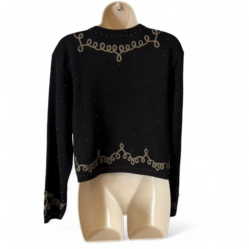 Embroidered/Beaded‎ Open Cardigan Sweater Black Size M - Image 2