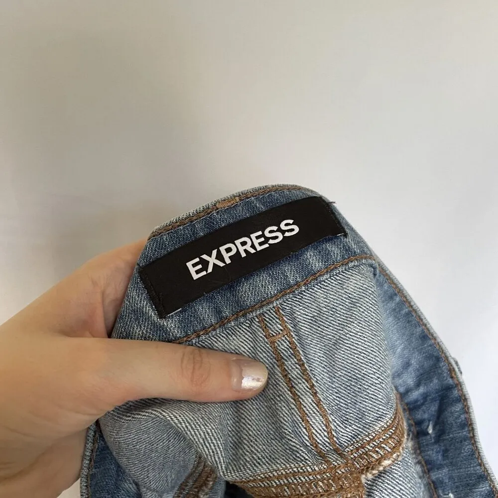 Express original cotton vintage high rise jean skirt frayed edges pockets casual - Image 6