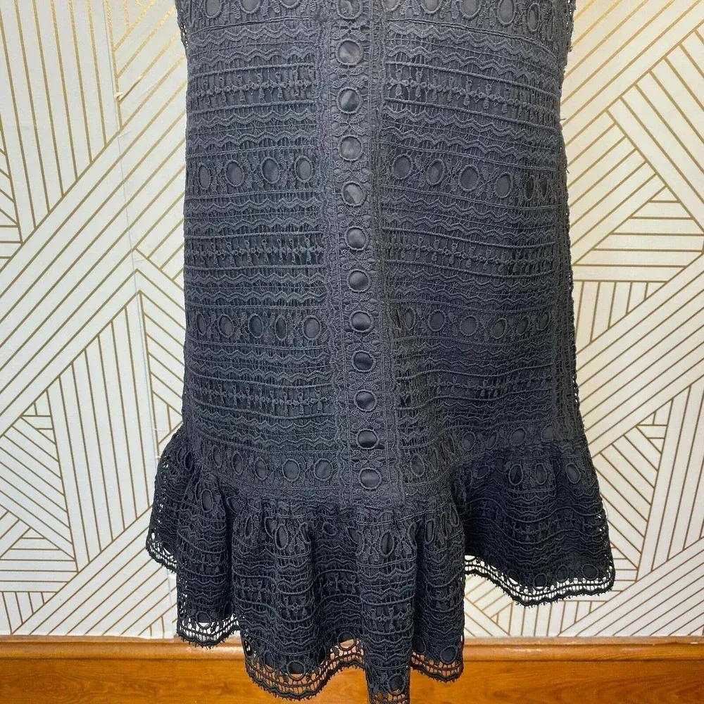Kate Spade Black Lace Crochet Ruffle‎ Hem Short Sleeve Party Dress Size Small - Image 4