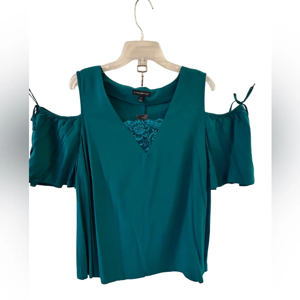 Lane Bryant Teal Cold Shoulder Lace V-Neck Top Plus Size 18 - Image 2