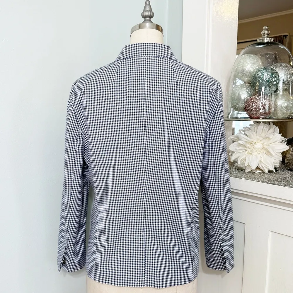 Talbots Gingham Check Blazer Jacket Blue & White Print Size 10 - Image 6