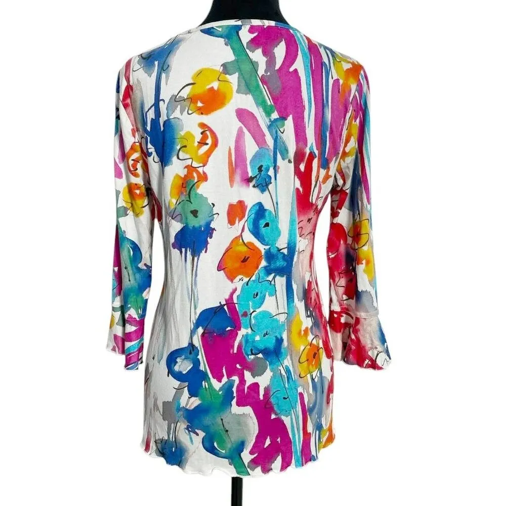SnoSkins Size Small Top Blouse Colorful Art to Wear Abstract Floral - Image 4