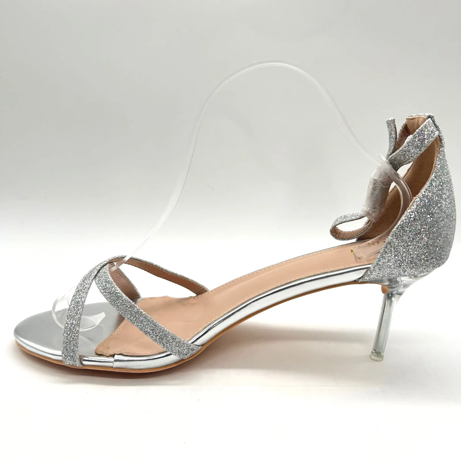 Allegra‎ K Sandals Womens 11 Silver Glitter Strap Stiletto Heels Open Toe NEW - Image 3