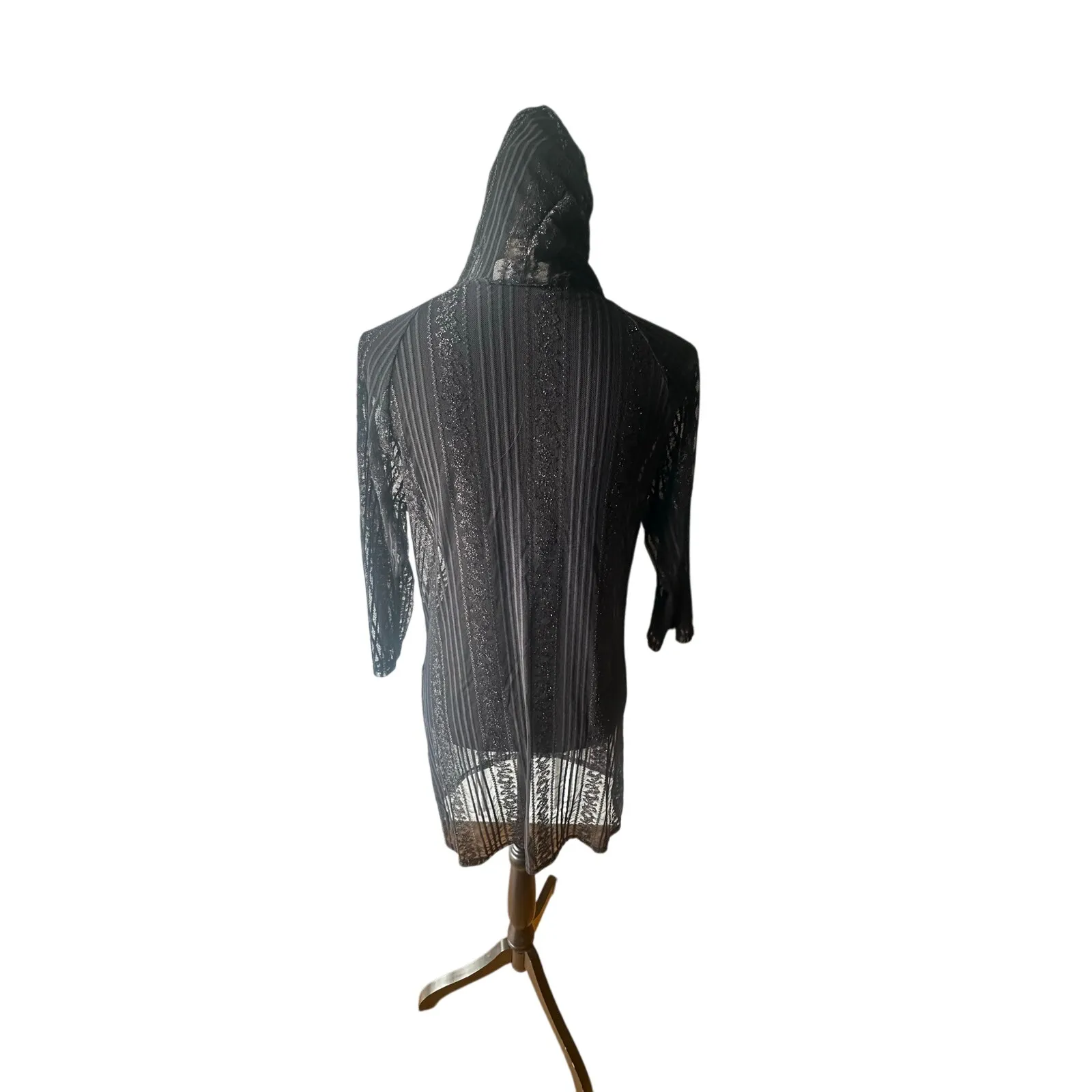 Jordan Taylor Black Lace Mesh Hooded Cover-Up – Long Sleeve, Beach Chic - Image 5