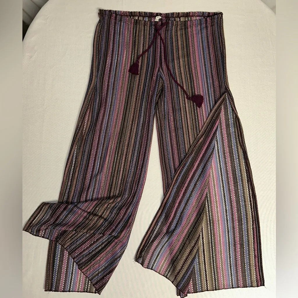 Becca • Cover Up Womens Large Red/Purple Pants Knit Crochet Beach Swim Tassel - Image 2