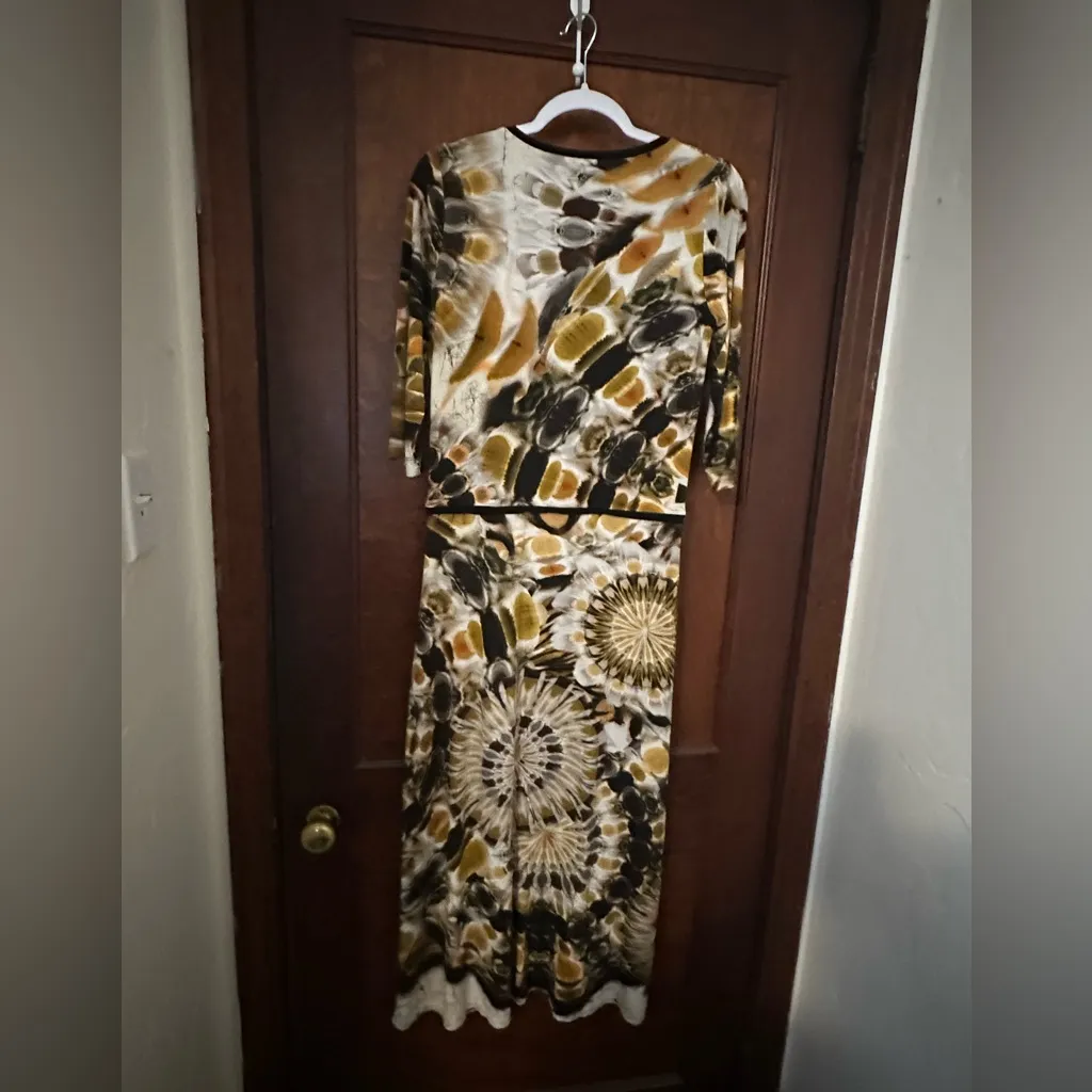 Fuzzi Abstract Print Midi Dress Size L Gold Size L - Image 3